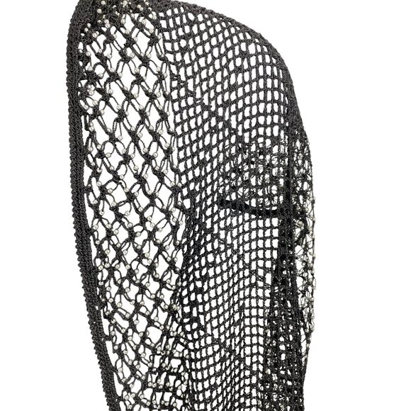 Black Mesh Shawl With Rhinestone Embellishments & Fringe Trim - Picture 3 of 7